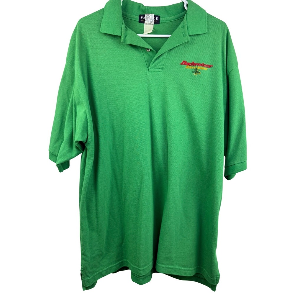Vintage Vantage Budweiser King of Beers Polo Shirt Green Mens XL USA